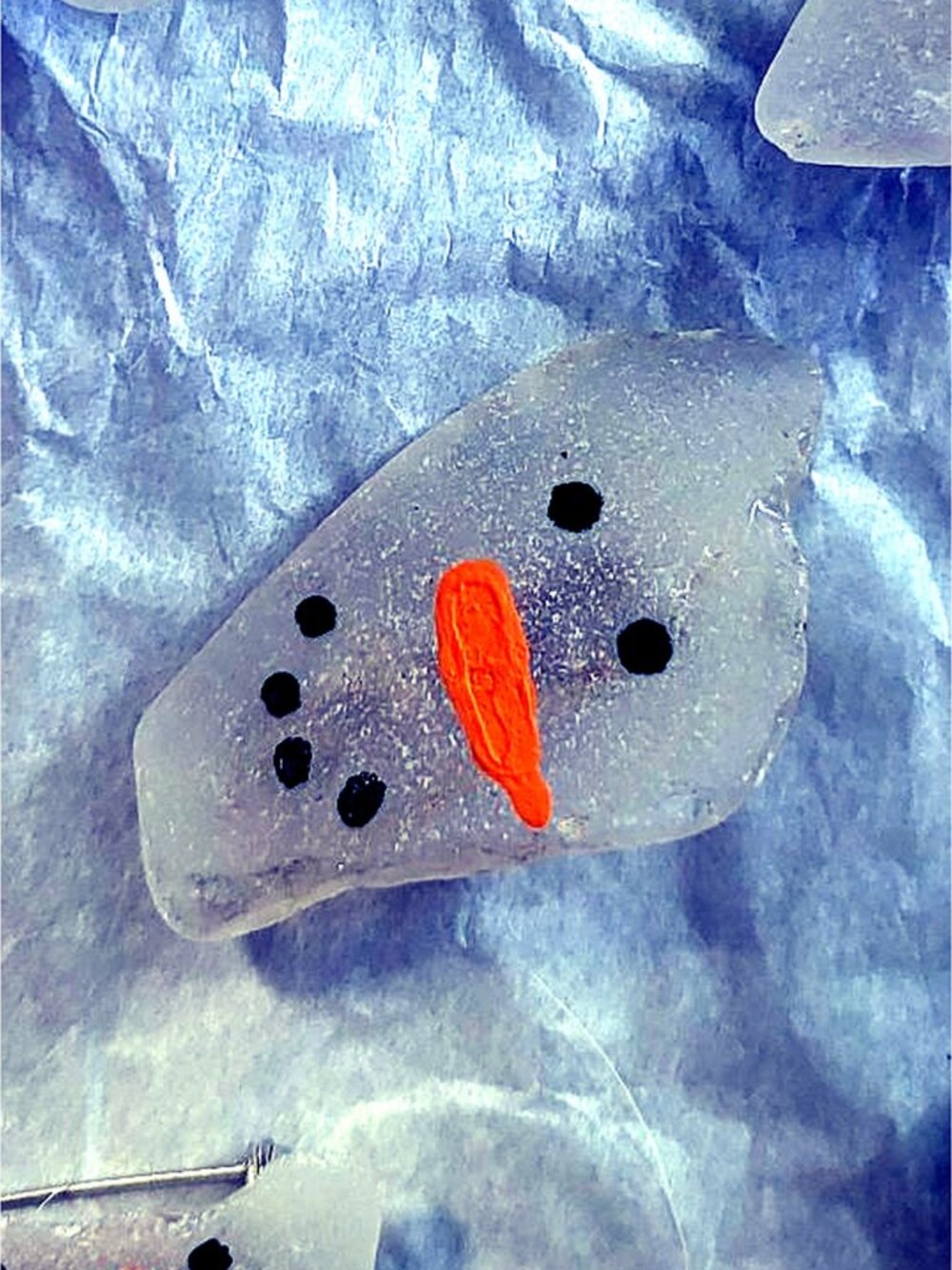 Snowman Sea Glass Brooch Pin 5 - Hand Painted